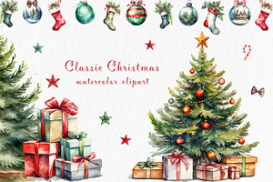 Classic Christmas Watercolor Clipart