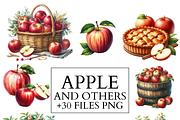 Apple Clipart Set Watercolor PNG, a Food Illustration by VM PARTYS  BY TAIRUMA (Thumbnail 1 of 7)