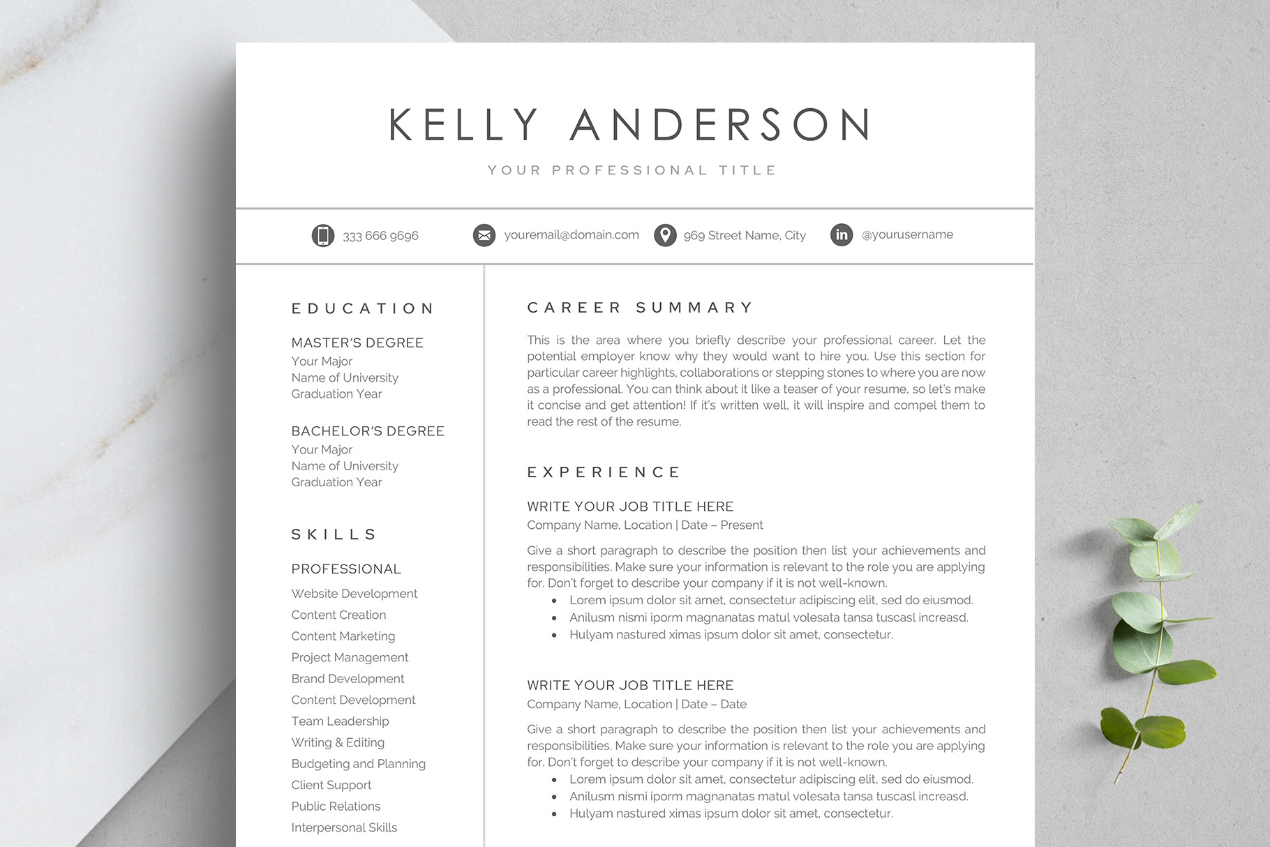 Resume CV Template, a Resume Template by TheStandOutResume