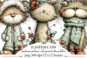 Whimsical Easter Cats Clipart, an Illustration by Designking