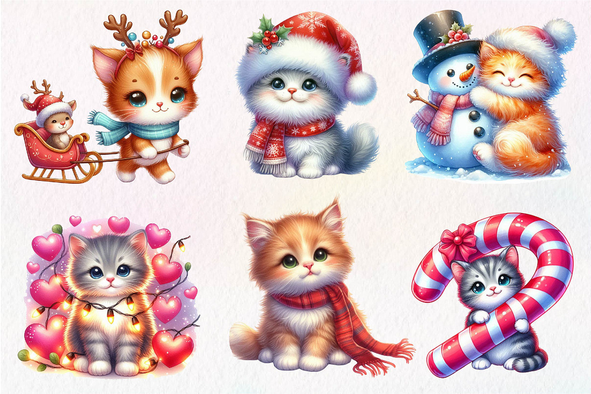 Kitten Christmas Clipart, an Illustration by Dream Creation (Photo 3 of 5)