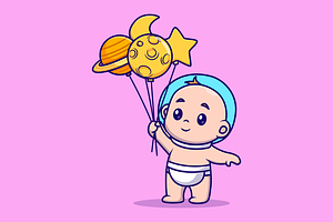 Cute Baby Astronaut Holding Planet, a Person Illustration by Catalyst Labs