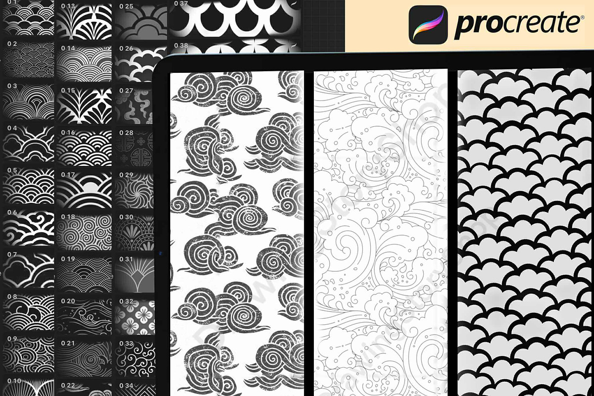 130 Procreate Japanese Pattern Brush, a Brush Add-On by DrawingStoryShop