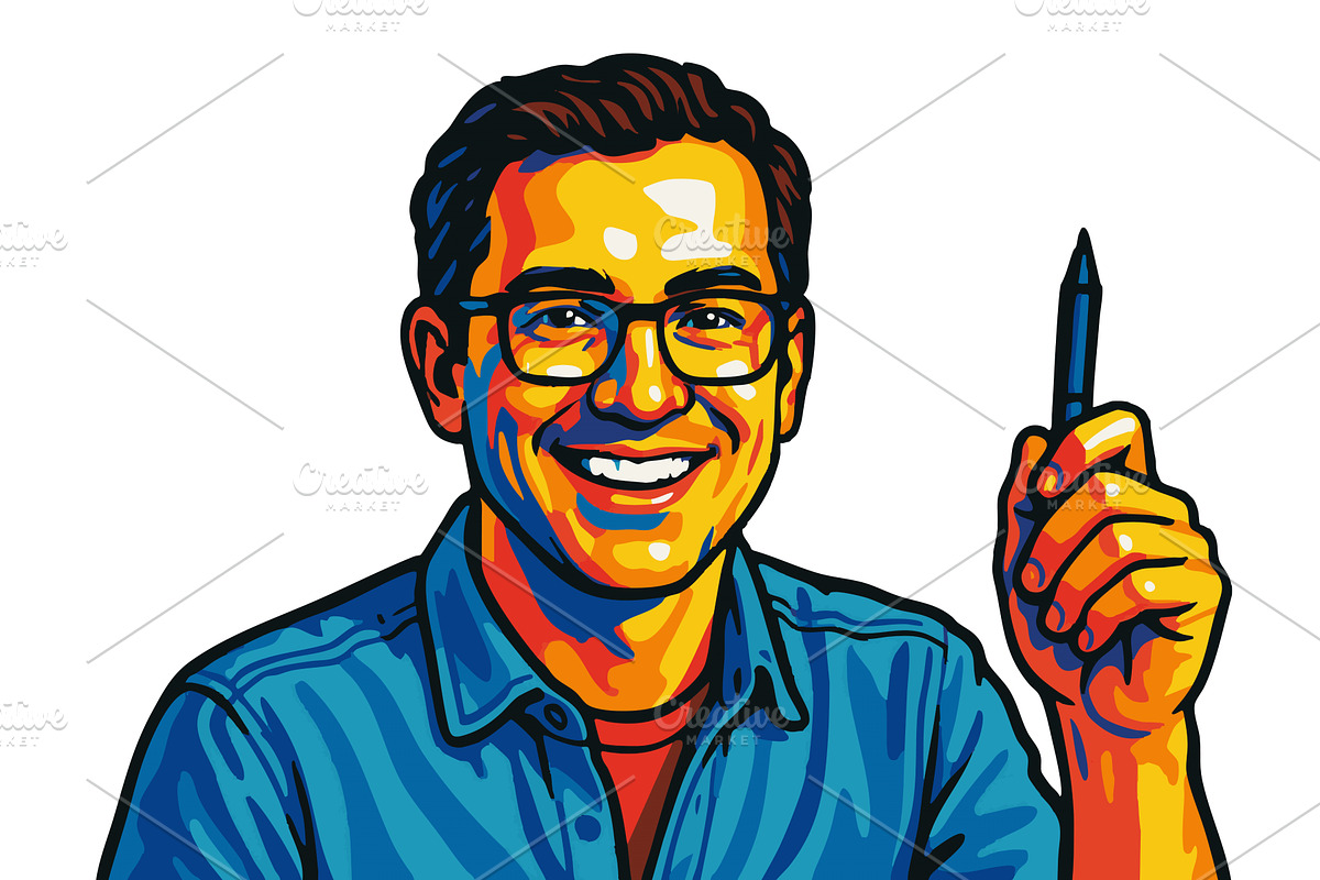 Happy Creative Professional Holding, a Person Illustration by AlexArt