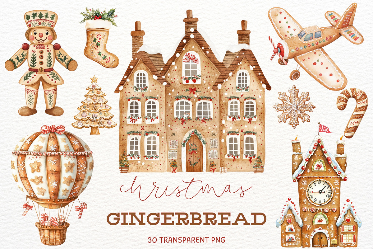 Christmas Gingerbread Watercolor PNG, a Seasonal Illustration by Maysa Art (Photo 1 of 4)