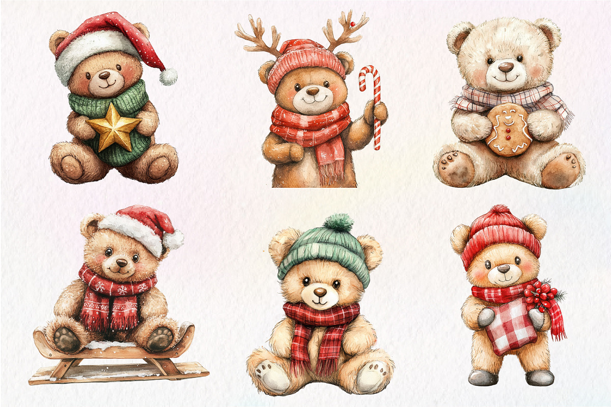 Christmas Teddy Bear Clipart, an Illustration by Dream Creation (Photo 2 of 6)