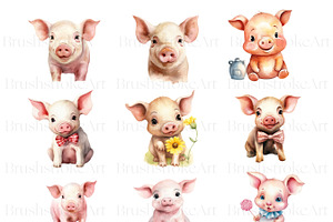 Watercolor Pig Clipart, Baby Piglet