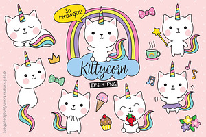 Cute White Cat Unicorn Vector