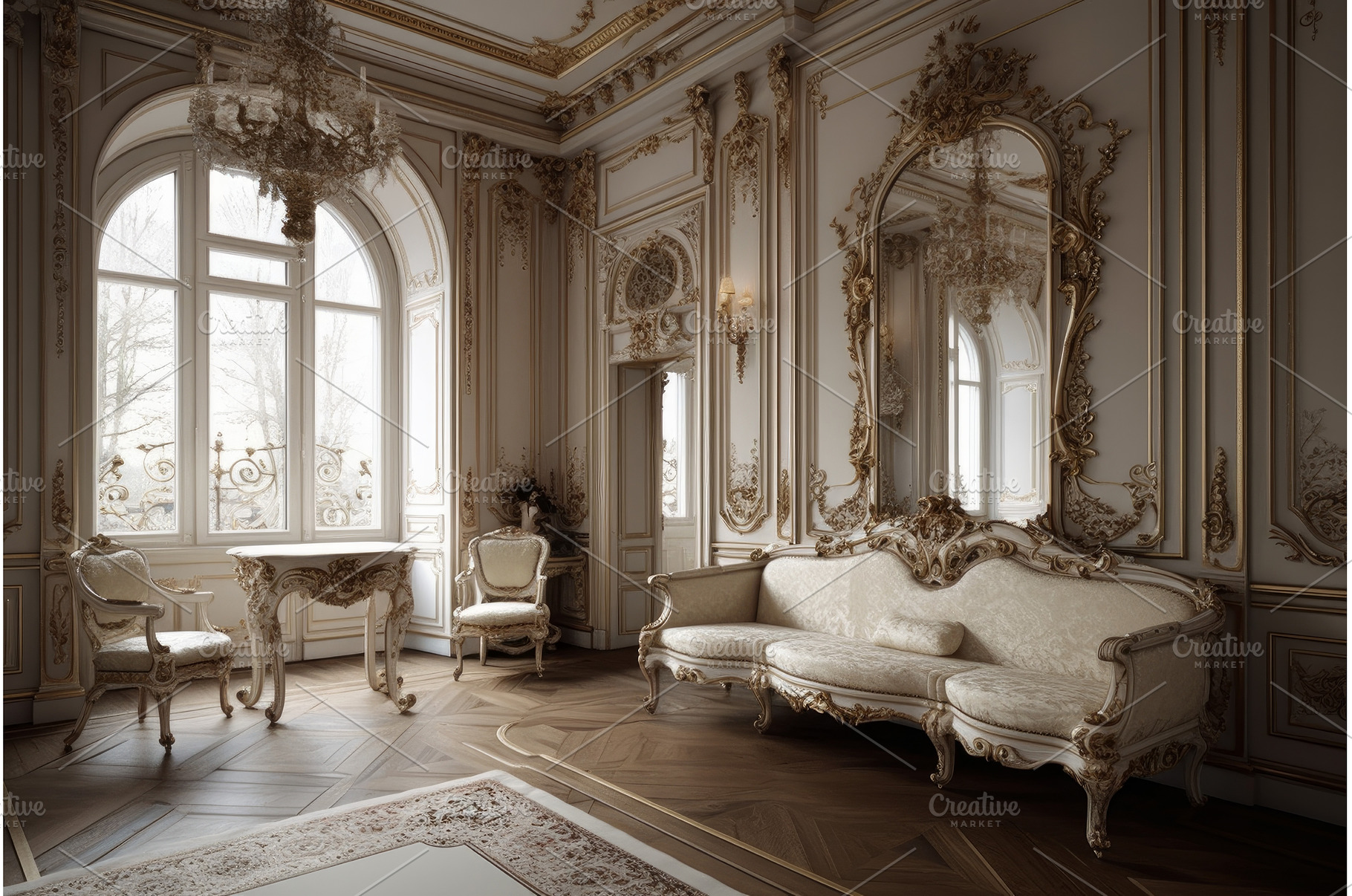 Baroque interior luxury. Generate Ai, an Architecture Photo by Ylivdesign