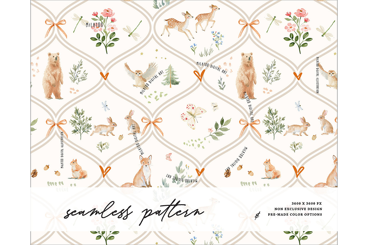 Woodland Animals Forest pattern, a Pattern Graphic by Milatoo (Photo 1 of 3)