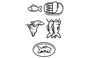 Fish food symbols, an Outline Icon by Vector Tradition