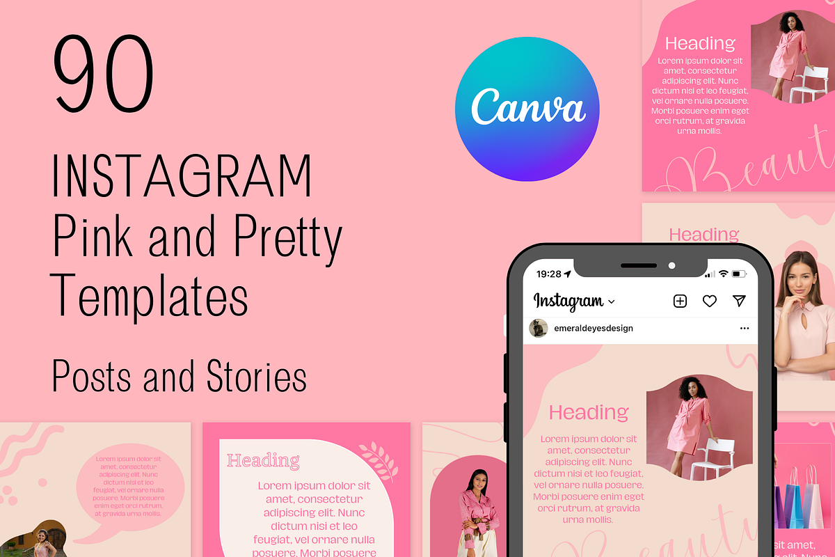 90 Canva Pretty Pink Theme Instagram, a Social Media Template by Emerald Eyes Design (Photo 3 of 4)