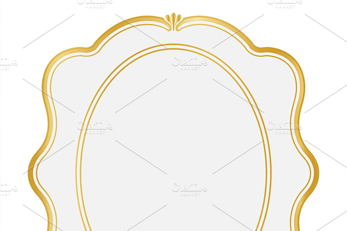 Gold elegant scalloped border frame with ornate oval shape for v, an Illustration by Studio ANNA