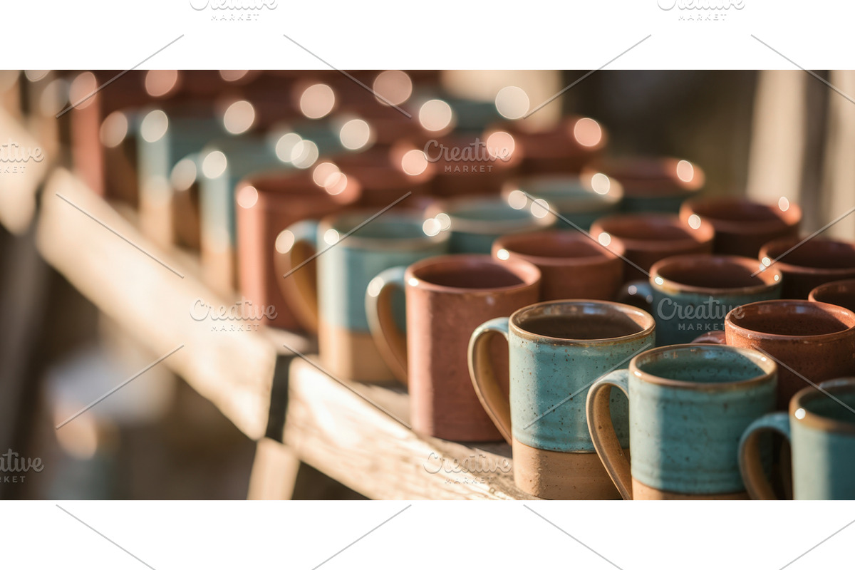 Handcrafted ceramic mugs in various, an Illustration by tilialucida