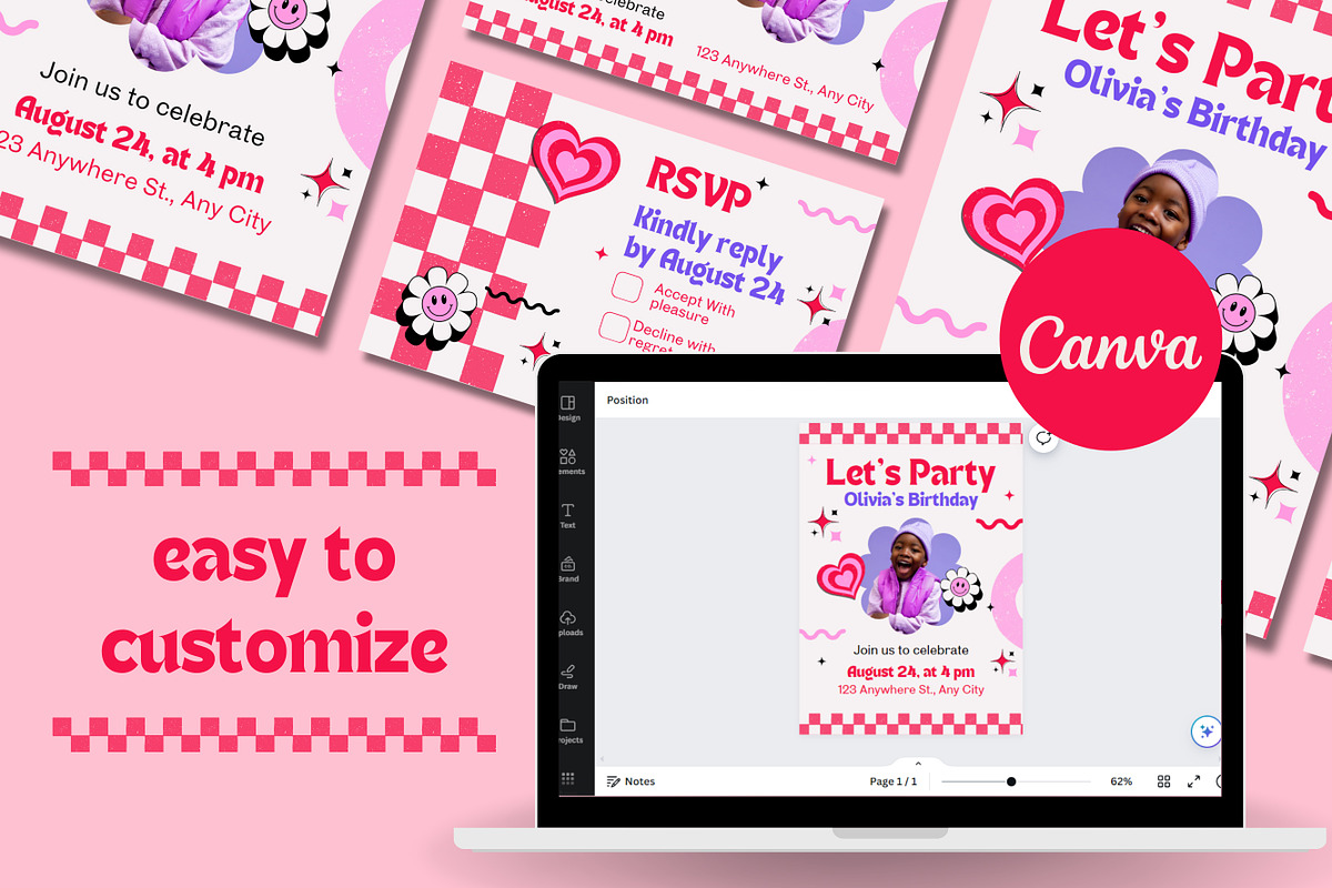Hearts Birthday Party Invitation, a Social Media Template by TemplateCastleStore (Photo 2 of 4)