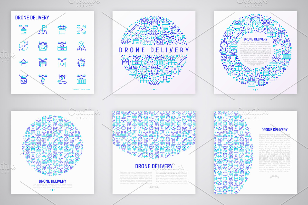 Drone Delivery Icons Set | Concept, an Outline Icon by Alex Blogoodf (Photo 8 of 11)