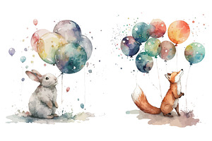 Fox And Rabbit With Balloons In