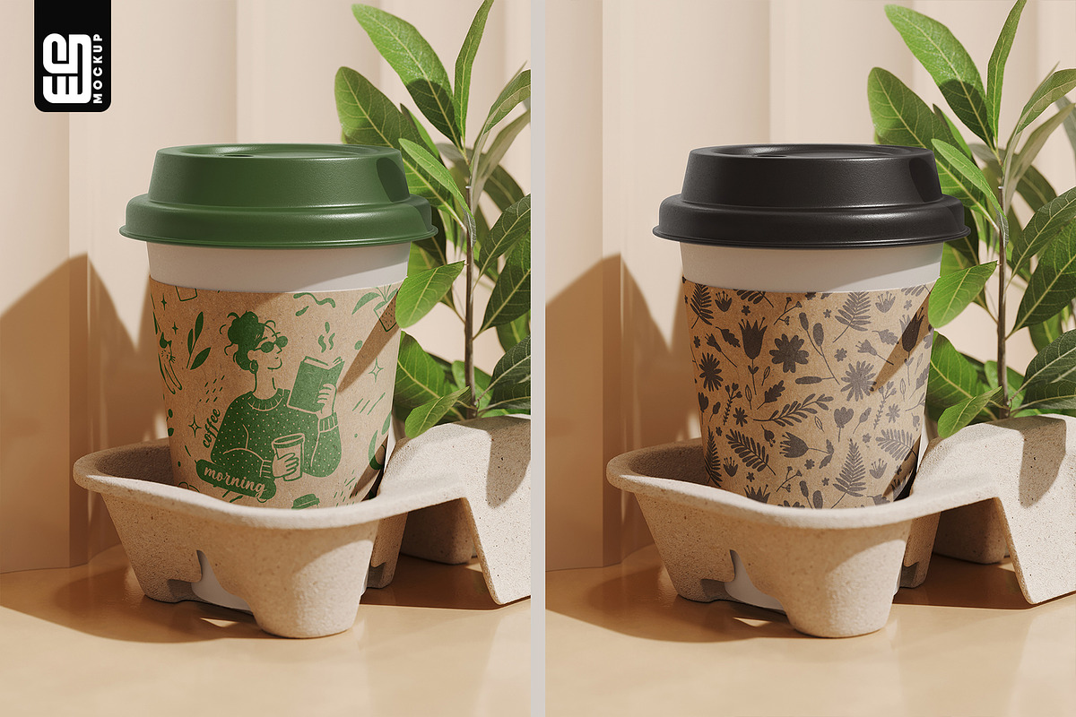 Paper Coffee Cups in Carrier Mockup, an Advertising Mockup by SD Mockup (Photo 3 of 4)