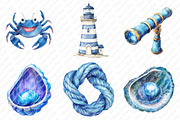 Watercolor Blue Nautical Clipart png, an Illustration by Watercolor design (Thumbnail 3 of 12)