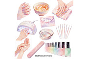 Watercolor Nail Salon Clipart, an Object Illustration by Selenique Studio (Thumbnail 3 of 9)