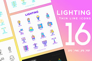Lighting | 16 Thin Line Icons Set, an Outline Icon by Alex Blogoodf (Thumbnail 1 of 7)