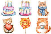 Watercolor Cats Birthday Clipart, a Seasonal Illustration by CitraGraphics (Thumbnail 5 of 7)