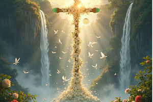 Cross in waterfall, an Arts & Entertainment Photo by PLUM&FIGS