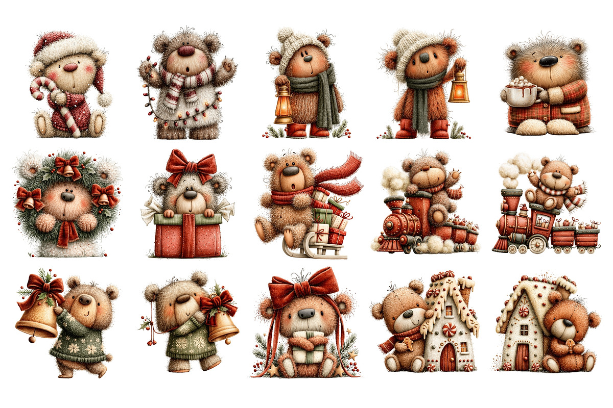 Whimsical Christmas Bears Clipart, a Seasonal Illustration by Nicolle's Colorful Art (Photo 4 of 6)
