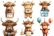 Birthday Highland Cow Clipart, an Illustration by Designworld (Thumbnail 2 of 8)