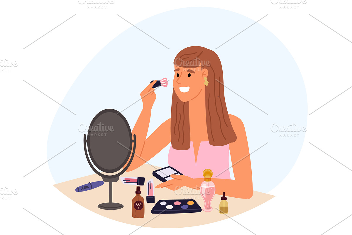 Girl does her makeup with brush, an Object Illustration by Vectorbuum