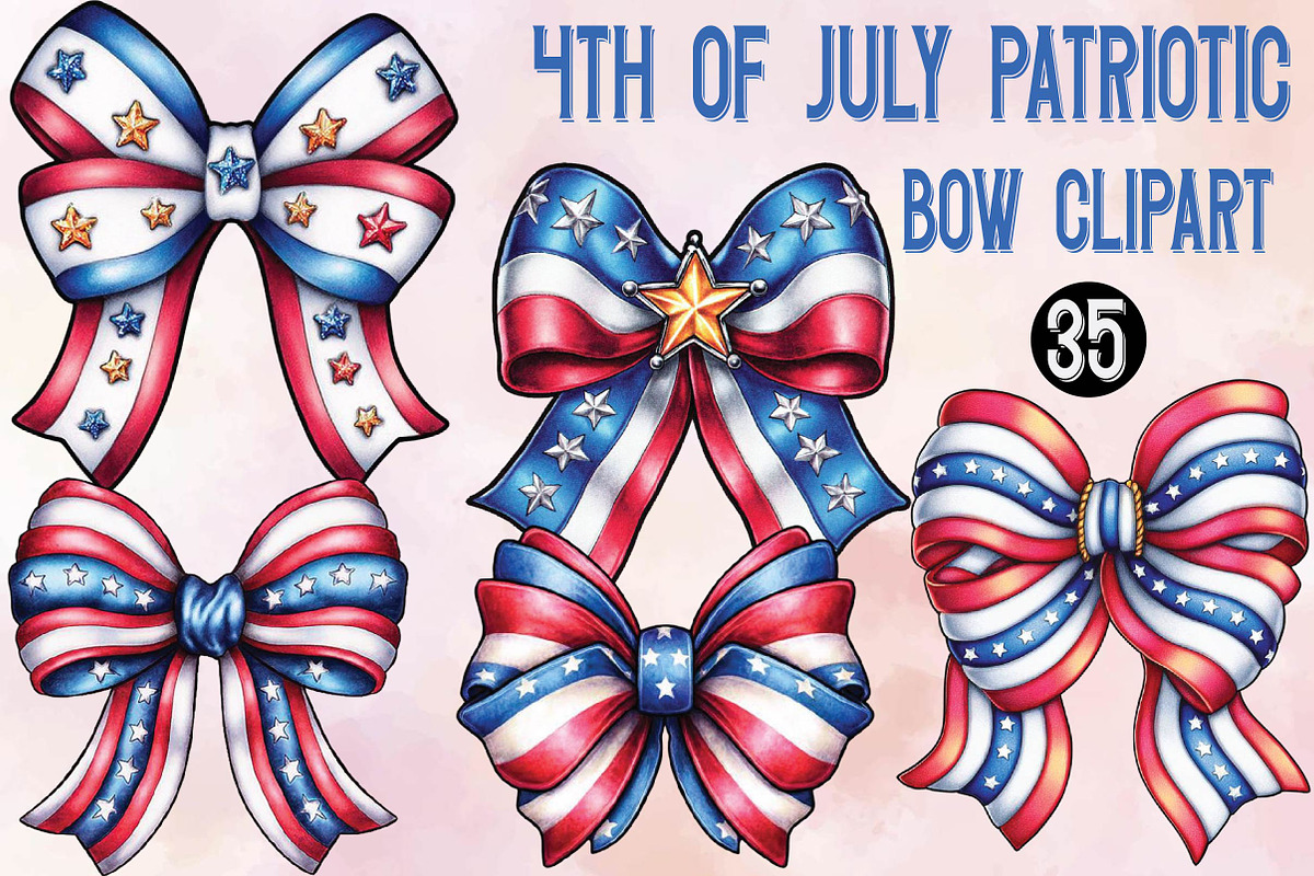 4th of July Patriotic Bow Clipart Bu, an Illustration by SVGArt (Photo 1 of 9)