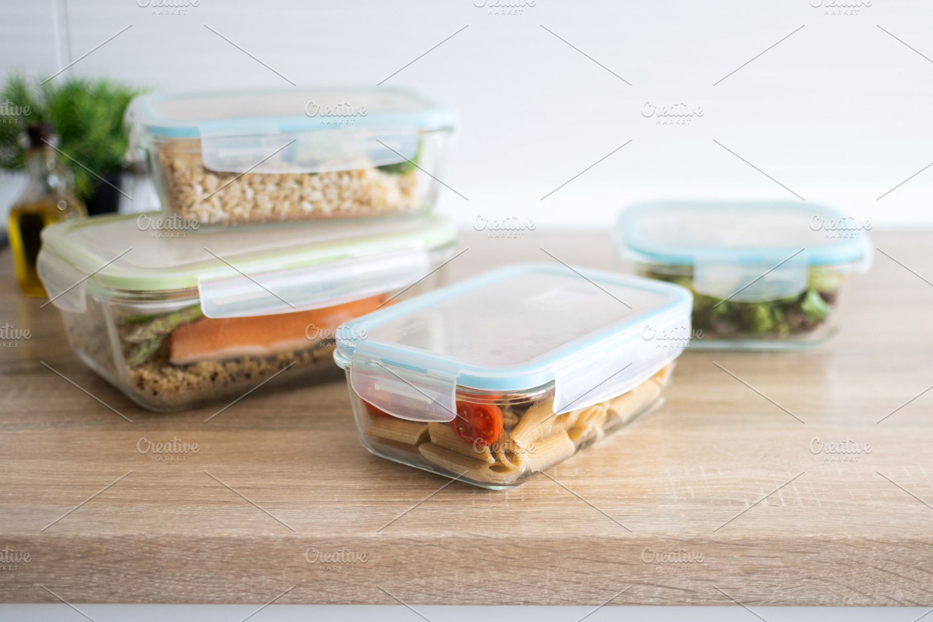 Stack of healthy meal prep containers with fresh homemade lunches, a Food & Drink Photo by etorres69