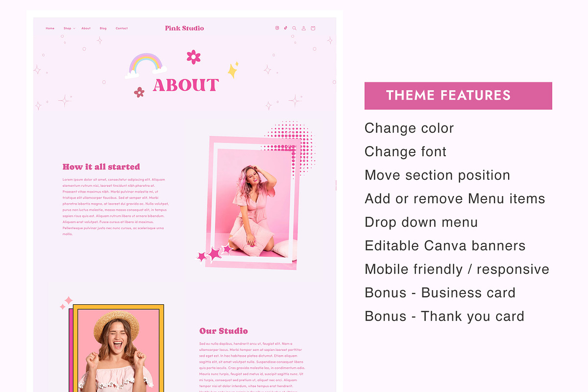 Pink Feminine Fashion Shopify Theme, a Shopify Template by Sky and Stars (Photo 5 of 6)