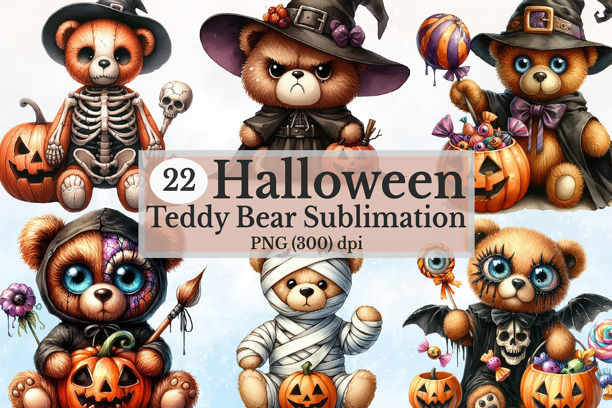 Halloween Teddy Bear Clipart Bundle, a Seasonal Illustration by Rose Art (Photo 1 of 4)