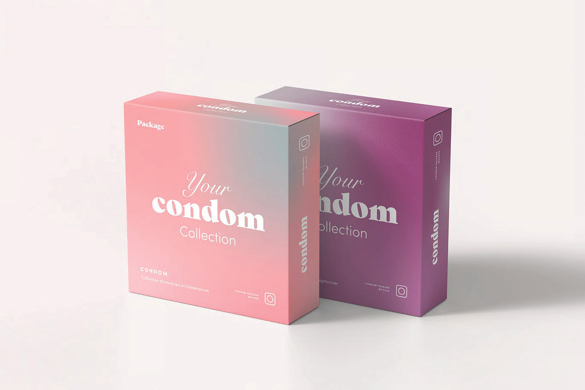 Two Condom Product Paper Box Mockup, a Packaging Mockup by DesignRushMarket (Photo 1 of 2)
