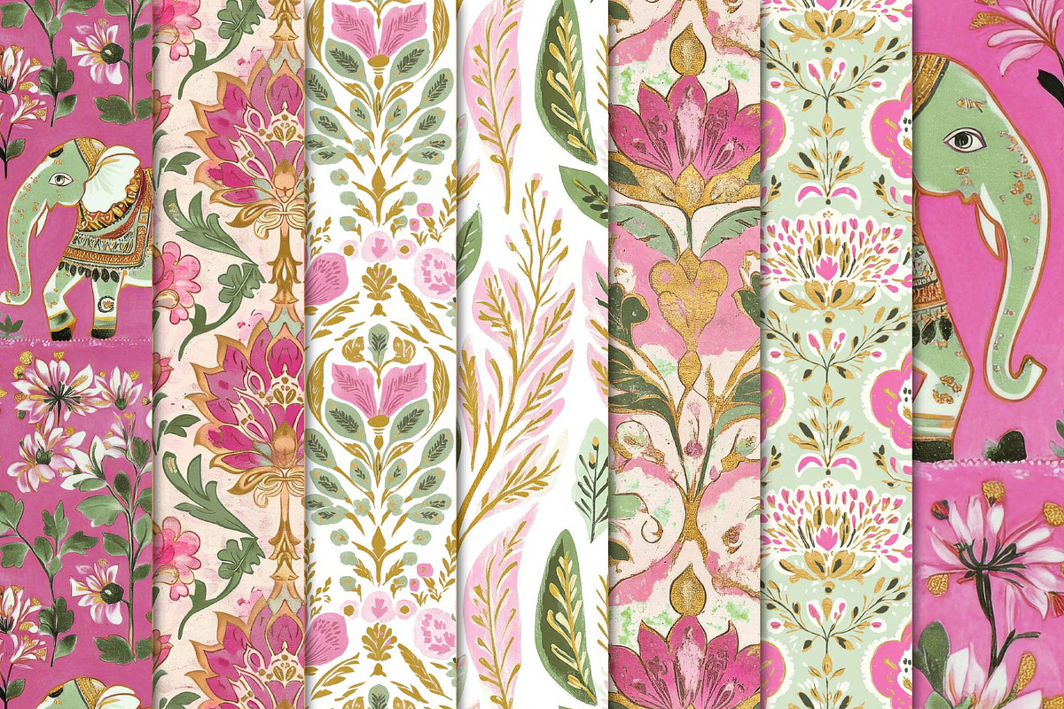 Vibrant Pink & Green Indian Patterns, a Pattern Graphic by Maishop (Photo 3 of 3)