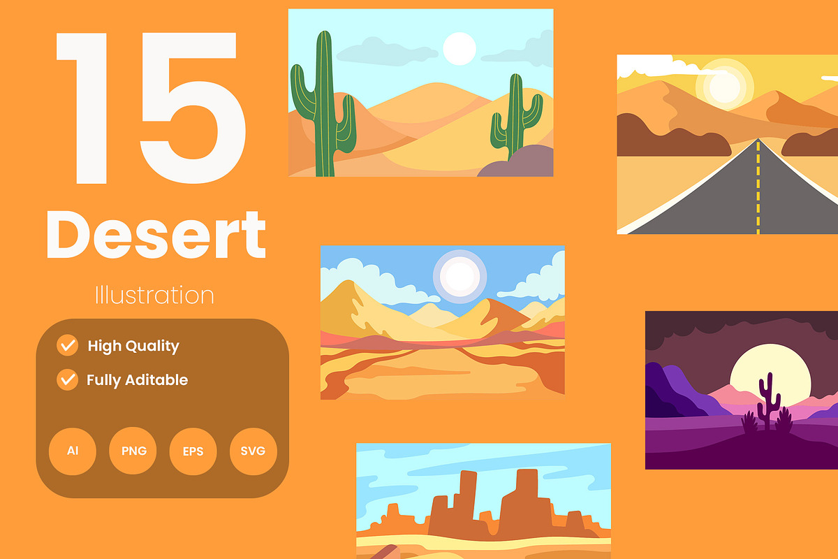 Desert Landscape Illustration Pack, an Illustration by baii09 (Photo 1 of 2)