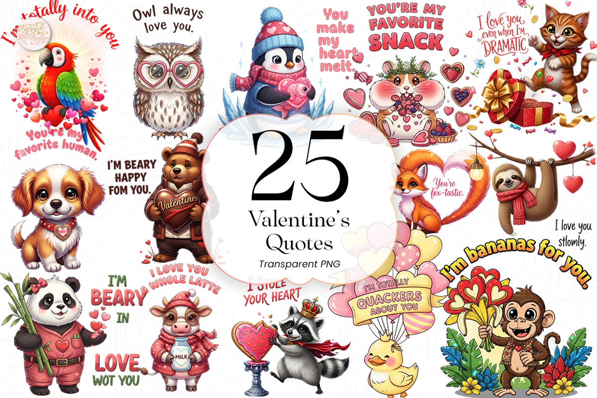 Valentine Animal Quotes PNG Clipart, an Animal Illustration by KennedyStudio (Photo 1 of 5)