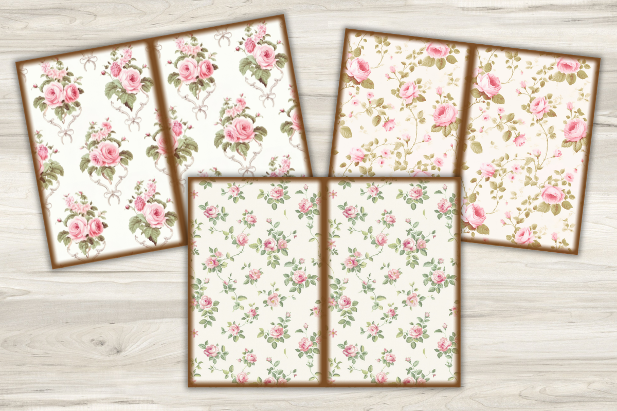 Pink rose junk journal pages,, a Texture Illustration by Shabbypaperboutique (Photo 3 of 5)