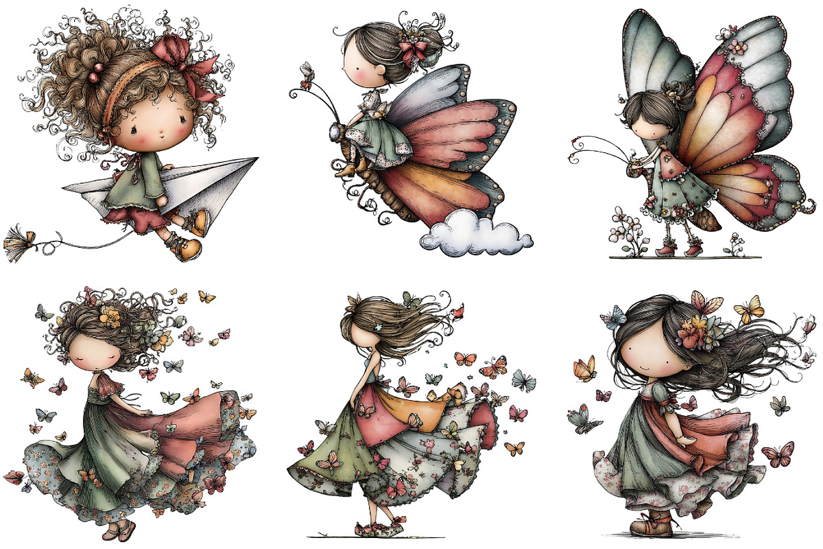 Whimsical Girl Clipart, an Illustration by DreamArtGraphic (Photo 3 of 5)