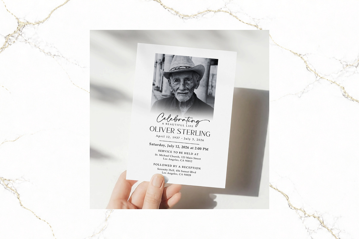 Funeral Invitation B&W Canva FR005, a Card Template by TyphoonStudio (Photo 4 of 7)