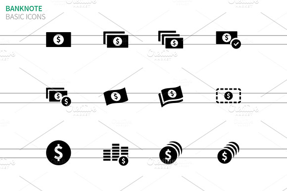 Dollar Banknote Icons On White