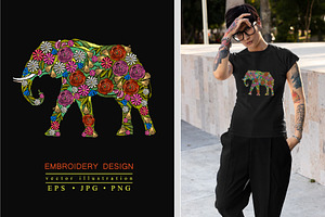 Embroidery Floral Elephant