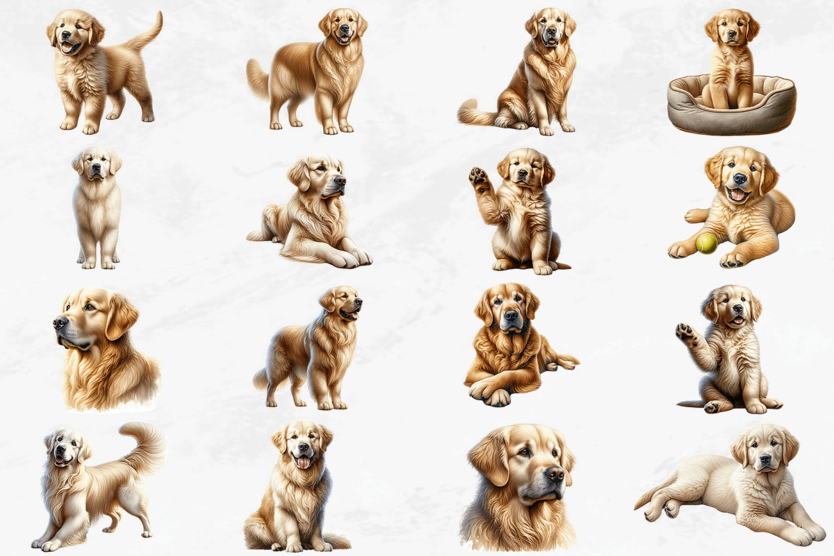 Golden Retriever Clipart Bundle, an Animal Illustration by Bijou Bay (Photo 3 of 4)