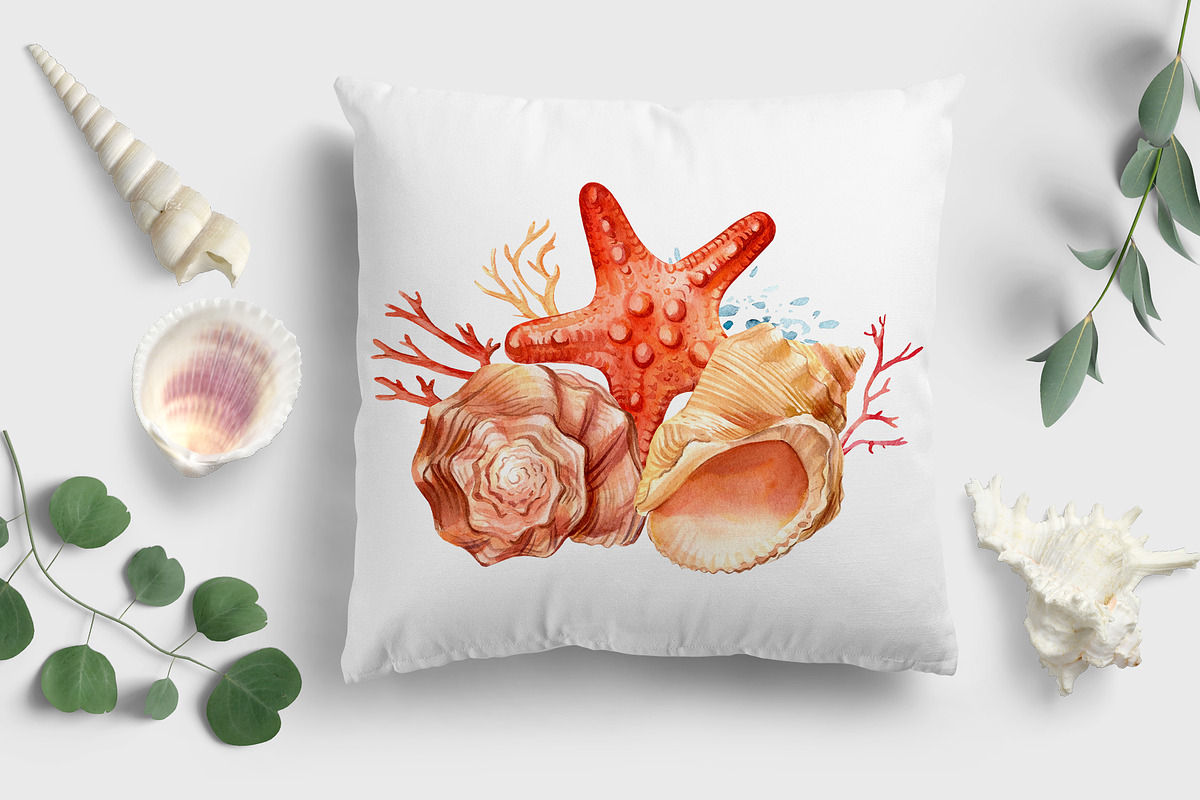 Seashells and fish, watercolor, an Animal Illustration by Hanna Hryharenka (Photo 10 of 20)