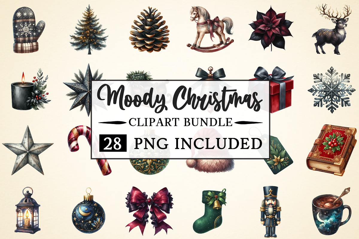 Watercolor Moody Christmas Clipart, a Seasonal Illustration by Daily ...