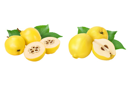 Fresh quince with half isolated on, a Food & Drink Photo by NataPhoto