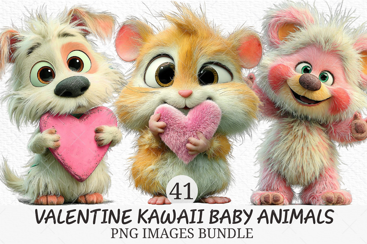 Valentine Kawaii Baby Animals, an Illustration by Craft Nest (Photo 1 of 9)