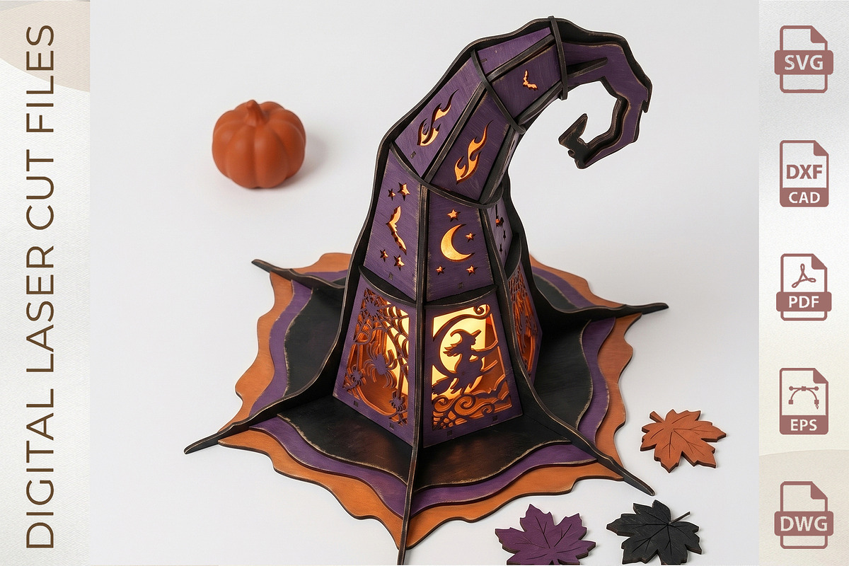 Halloween Witch Hat Lantern Cut File, an Object Graphic by WoodoraCut (Photo 7 of 9)