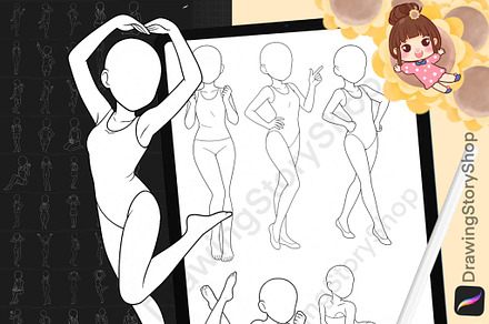 260 Base Procreate female pose stamp, a Brush Add-On by DrawingStoryShop